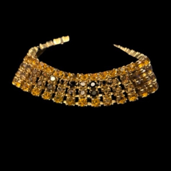 Rare - Beautiful Vintage Amber & Topaz Rhinestone Bracelet - Picture 4 of 9